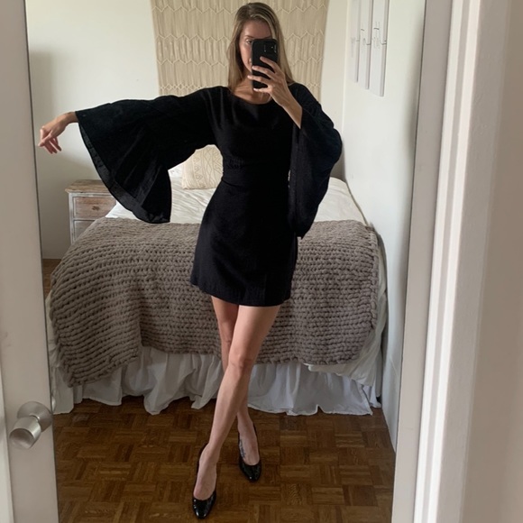Free People Dresses & Skirts - Little black mini dress from free people with open back and bell sleeves